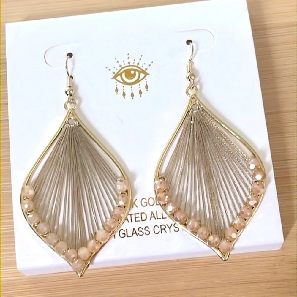 Brand New Eye Candy 14K Gold Plated Drop Earrings Threaded w/ Glass Crystals